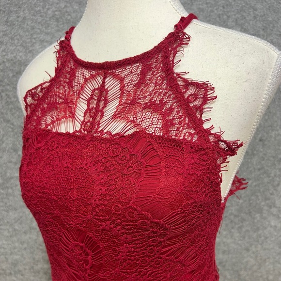 Intimately Free People Lace Halter Dress Red Button Back Sheer Mini Size PS - Picture 2 of 9